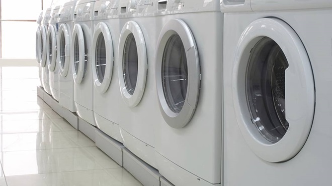 row of front loading washing machines